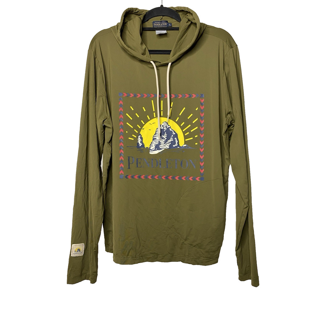 Pendleton Surf Long-Sleeve Rashguard Hooded UPF 50 Large Green Mountain Beach